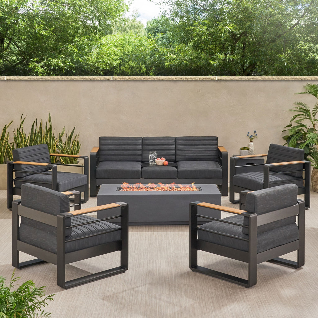 Salon de jardin Giovanna en aluminium 7 places avec foyer par Christopher Knight Home