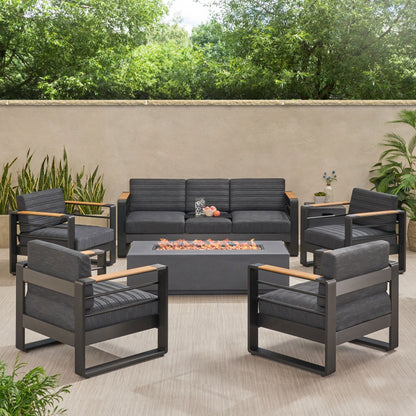 Salon de jardin Giovanna en aluminium 7 places avec foyer par Christopher Knight Home