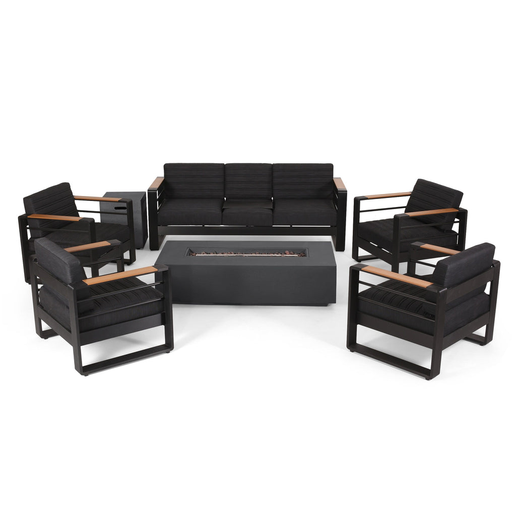 Salon de jardin Giovanna en aluminium 7 places avec foyer par Christopher Knight Home