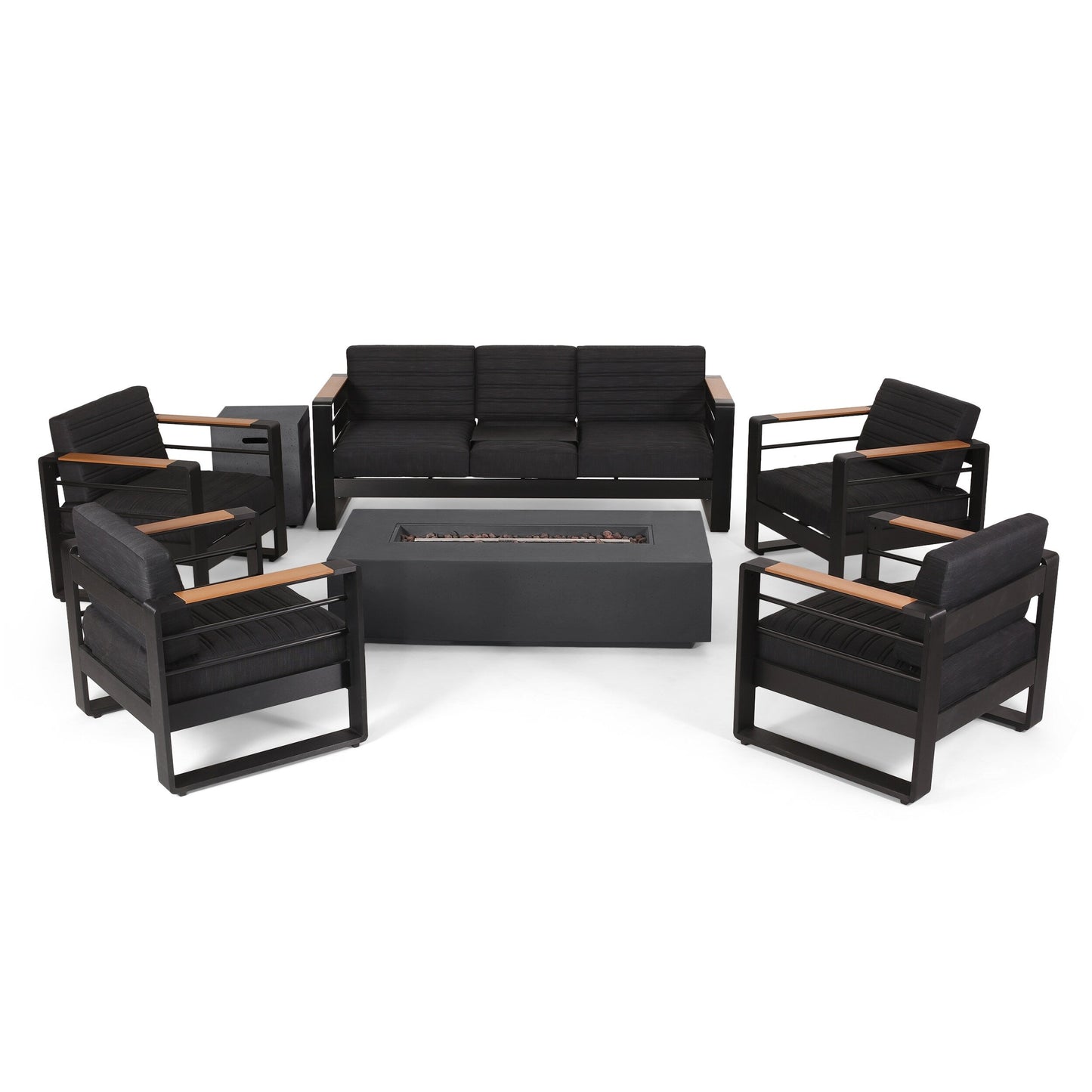 Salon de jardin Giovanna en aluminium 7 places avec foyer par Christopher Knight Home
