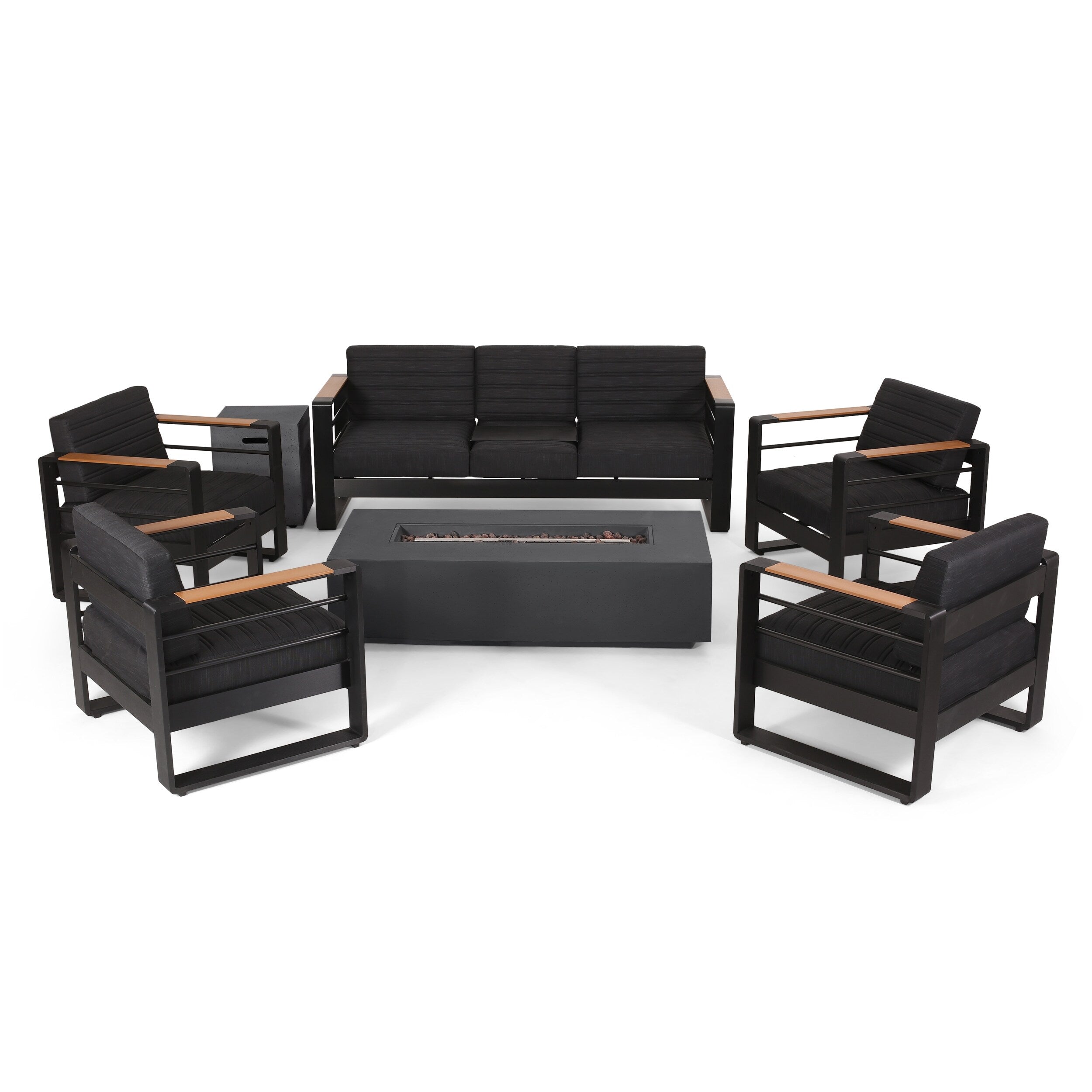 Salon de jardin Giovanna en aluminium 7 places avec foyer par Christopher Knight Home