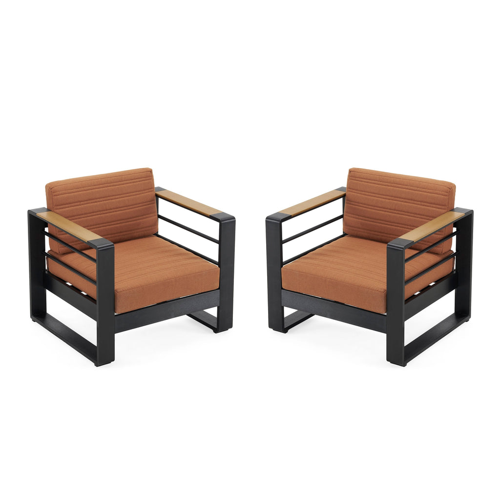 Fauteuils club d'extérieur Giovanna en aluminium avec finitions en imitation bois (lot de 2) par Christopher Knight Home