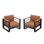 Fauteuils club d'extérieur Giovanna en aluminium avec finitions en imitation bois (lot de 2) par Christopher Knight Home
