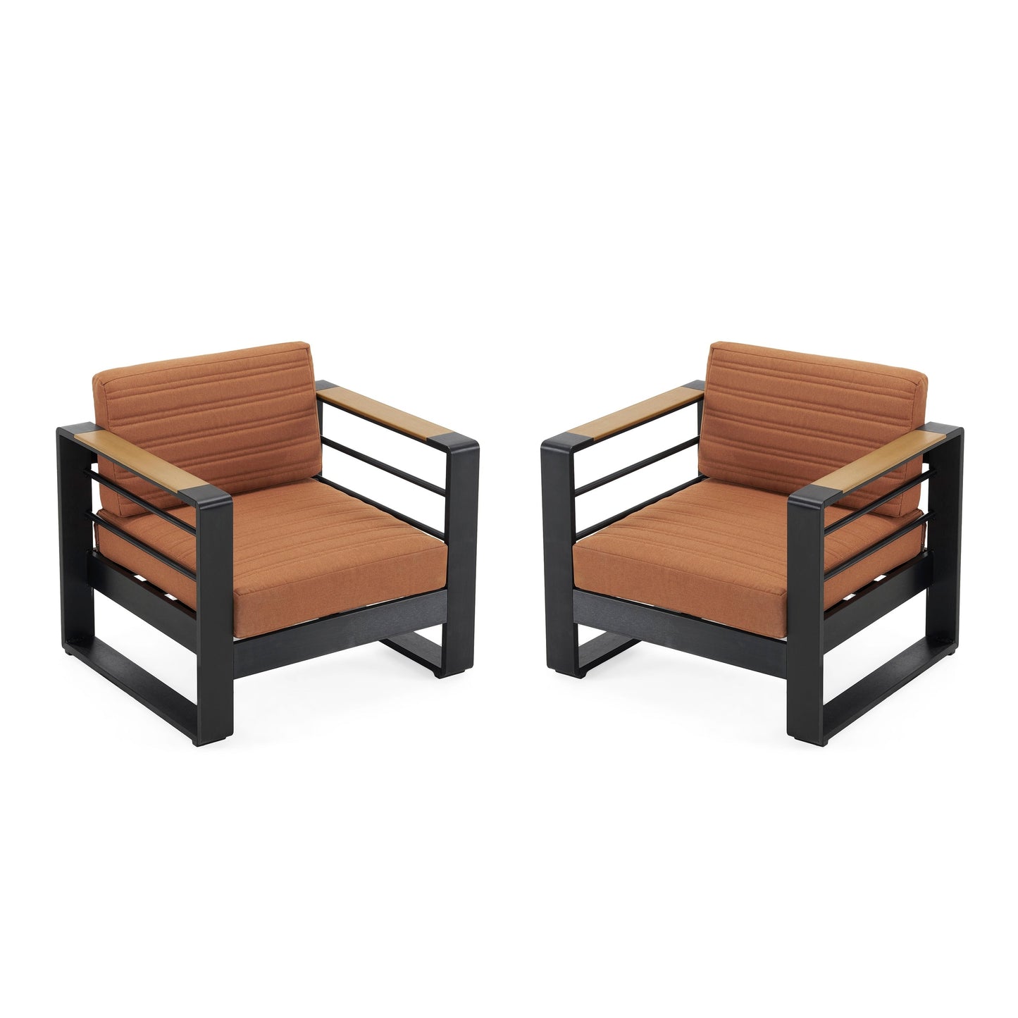 Fauteuils club d'extérieur Giovanna en aluminium avec finitions en imitation bois (lot de 2) par Christopher Knight Home