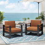 Fauteuils club d'extérieur Giovanna en aluminium avec finitions en imitation bois (lot de 2) par Christopher Knight Home