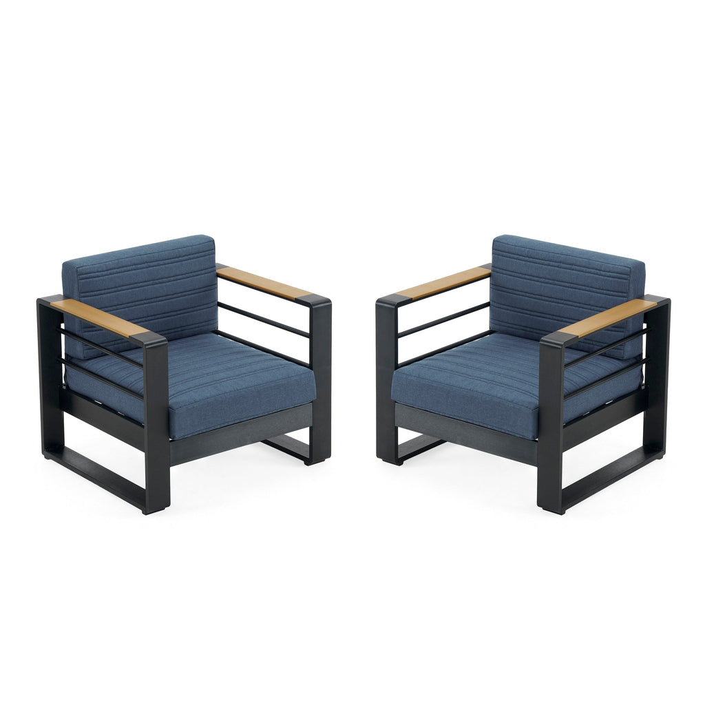 Fauteuils club d'extérieur Giovanna en aluminium avec finitions en imitation bois (lot de 2) par Christopher Knight Home