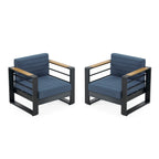 Fauteuils club d'extérieur Giovanna en aluminium avec finitions en imitation bois (lot de 2) par Christopher Knight Home