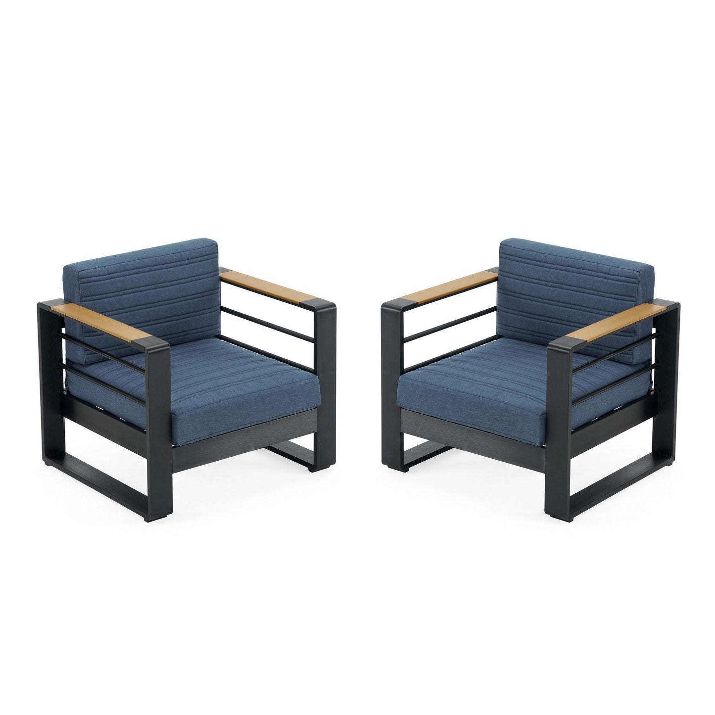 Fauteuils club d'extérieur Giovanna en aluminium avec finitions en imitation bois (lot de 2) par Christopher Knight Home