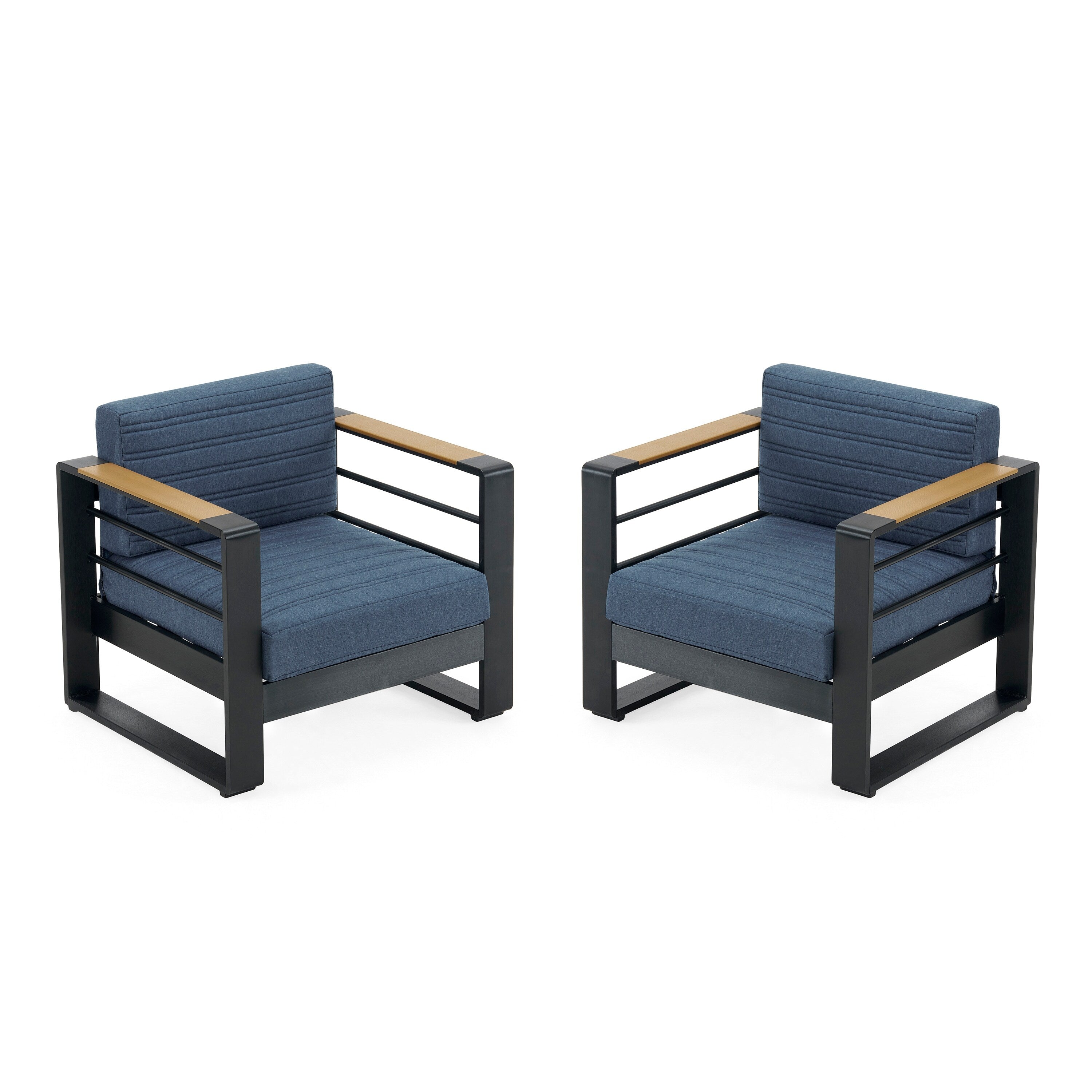 Fauteuils club d'extérieur Giovanna en aluminium avec finitions en imitation bois (lot de 2) par Christopher Knight Home