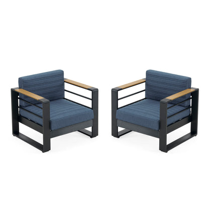 Fauteuils club d'extérieur Giovanna en aluminium avec finitions en imitation bois (lot de 2) par Christopher Knight Home