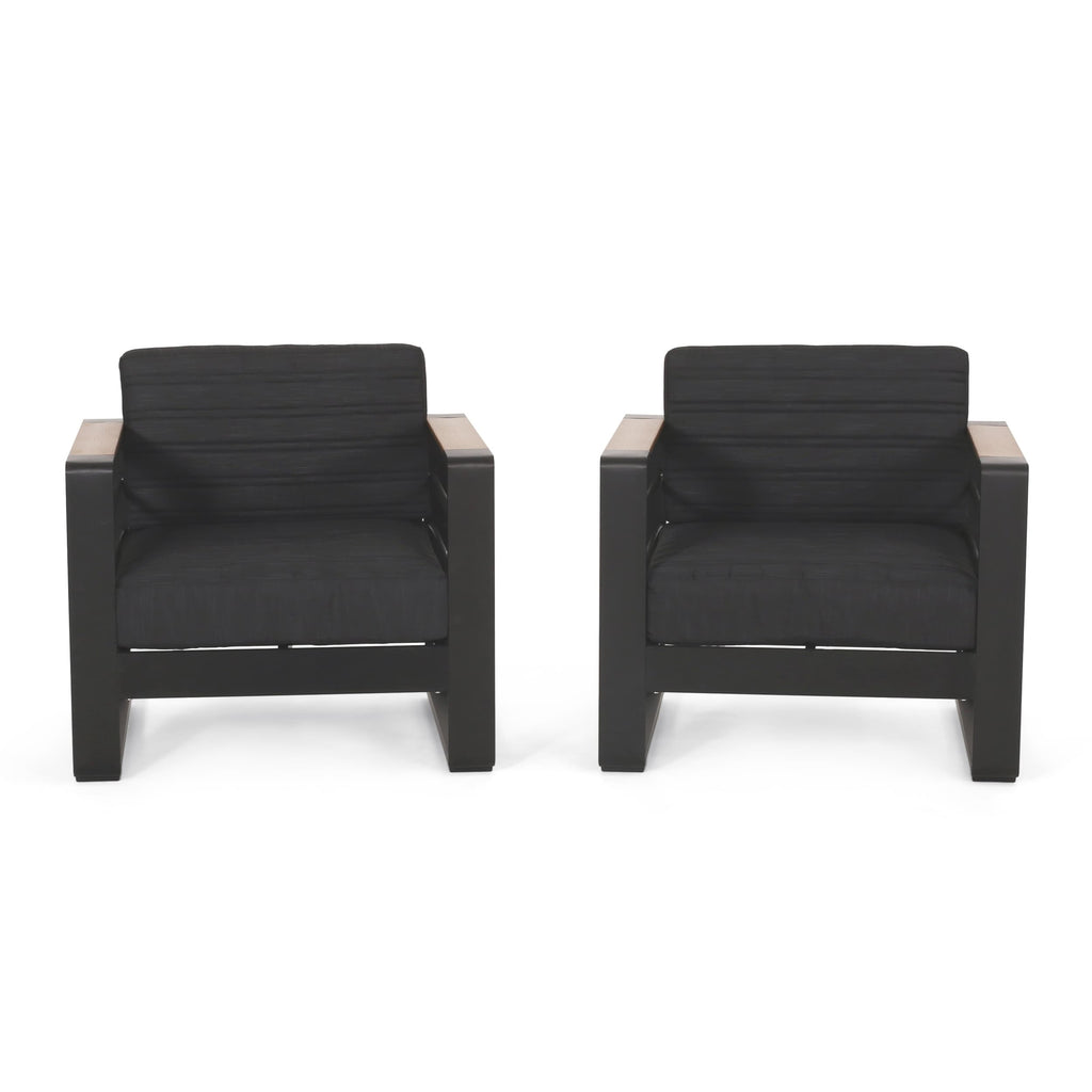 Fauteuils club d'extérieur Giovanna en aluminium avec finitions en imitation bois (lot de 2) par Christopher Knight Home