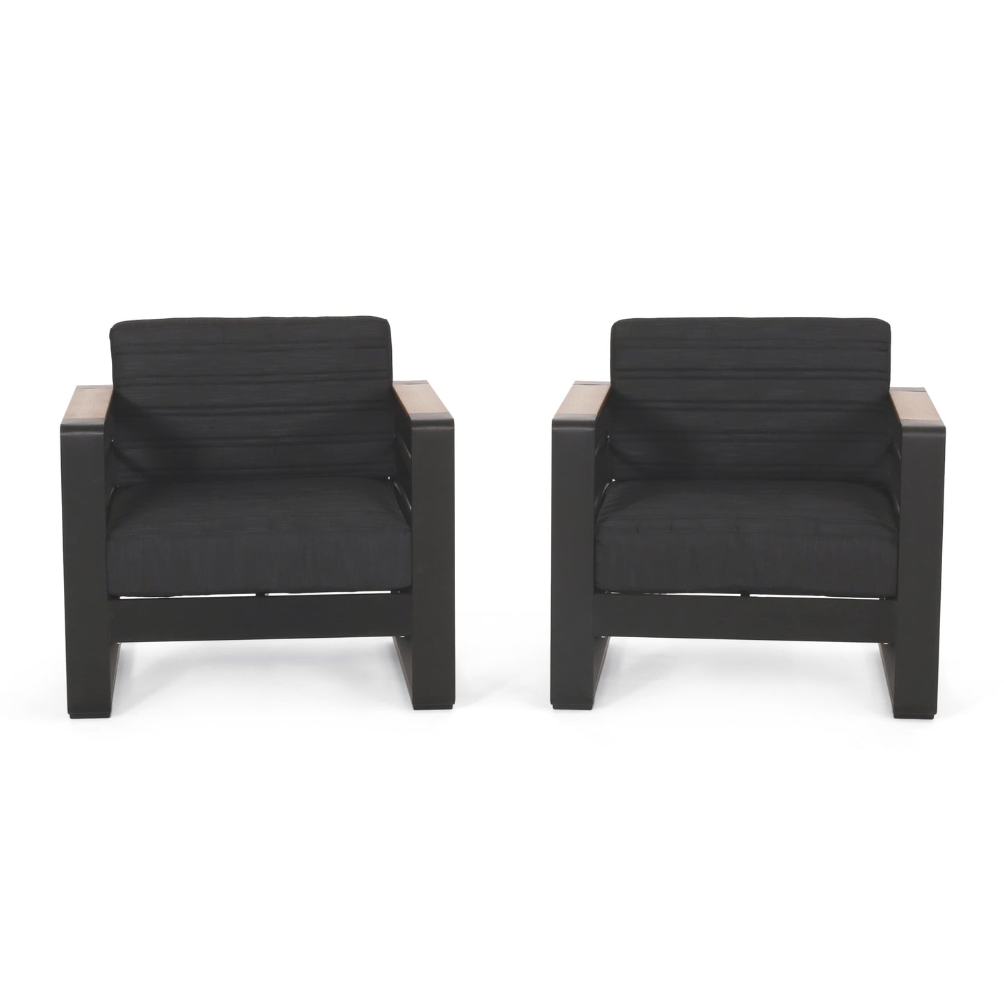 Fauteuils club d'extérieur Giovanna en aluminium avec finitions en imitation bois (lot de 2) par Christopher Knight Home