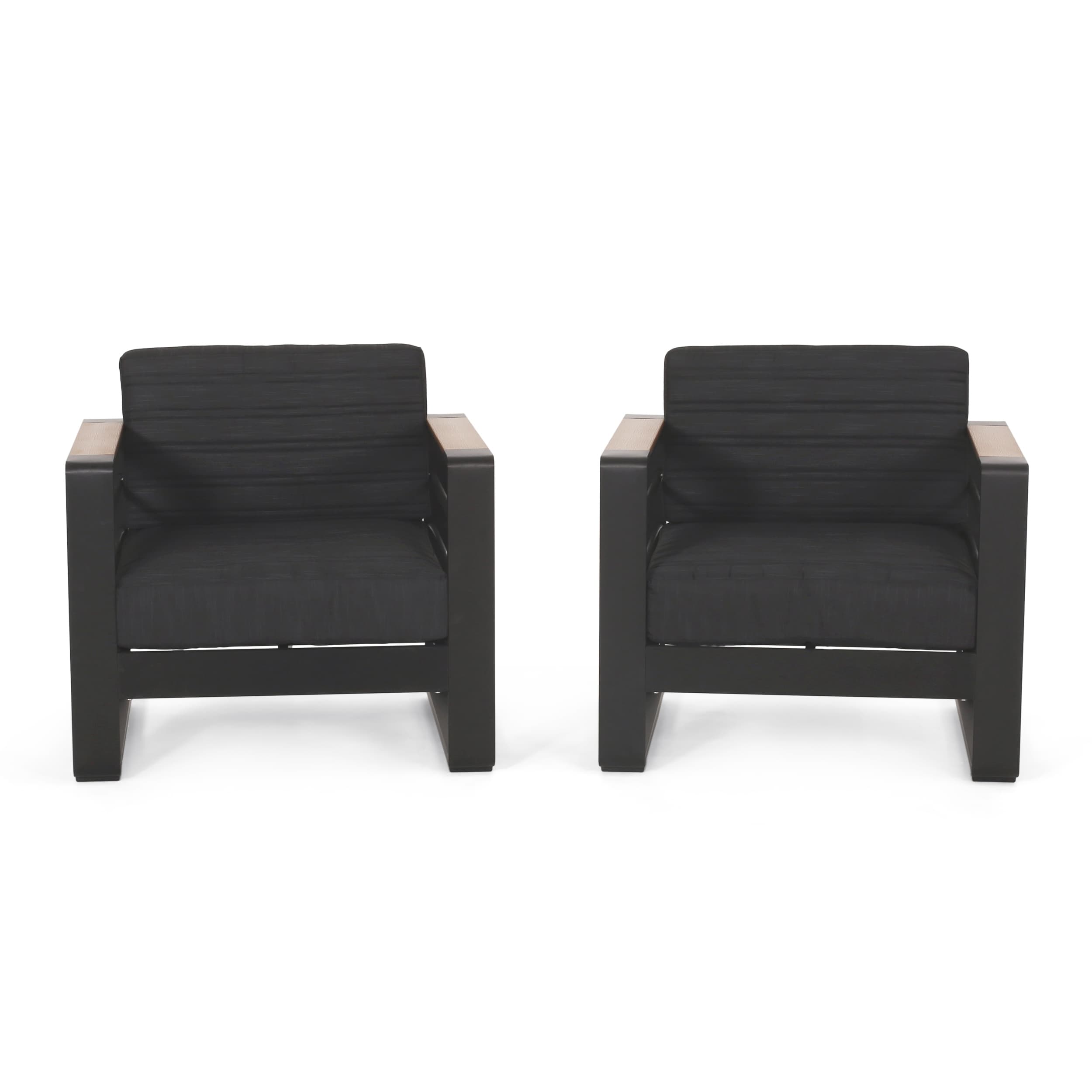 Fauteuils club d'extérieur Giovanna en aluminium avec finitions en imitation bois (lot de 2) par Christopher Knight Home