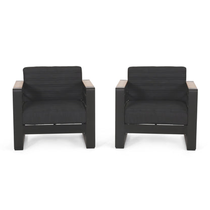 Fauteuils club d'extérieur Giovanna en aluminium avec finitions en imitation bois (lot de 2) par Christopher Knight Home