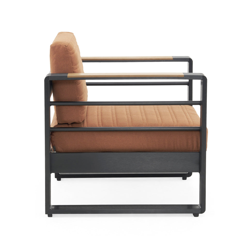 Fauteuils club d'extérieur Giovanna en aluminium avec finitions en imitation bois (lot de 2) par Christopher Knight Home