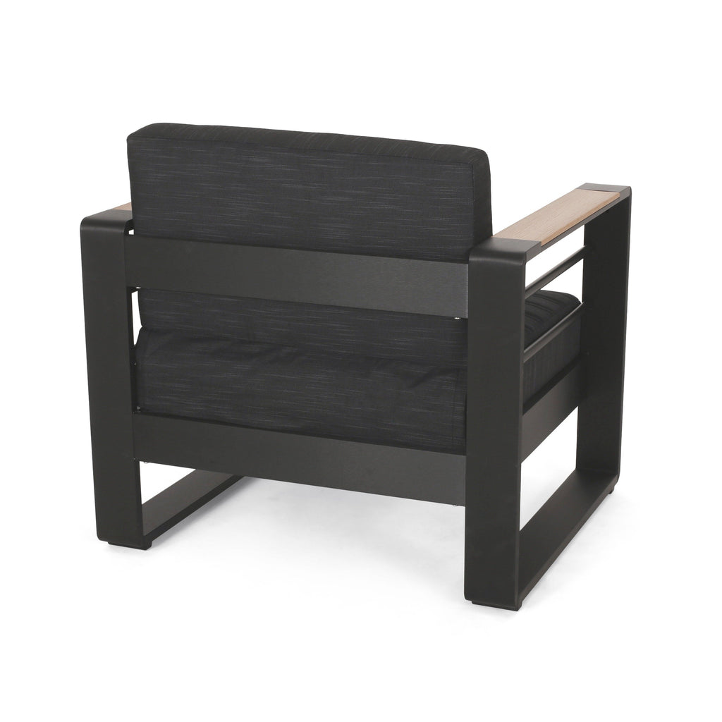 Fauteuils club d'extérieur Giovanna en aluminium avec finitions en imitation bois (lot de 2) par Christopher Knight Home