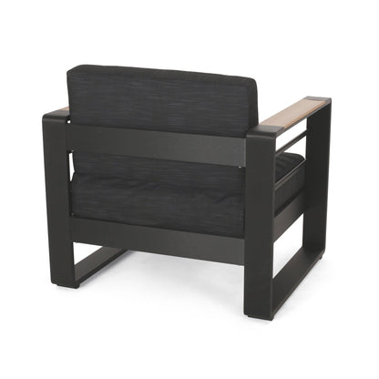 Fauteuils club d'extérieur Giovanna en aluminium avec finitions en imitation bois (lot de 2) par Christopher Knight Home