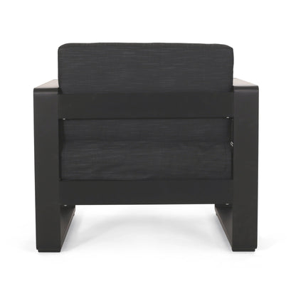 Fauteuils club d'extérieur Giovanna en aluminium avec finitions en imitation bois (lot de 2) par Christopher Knight Home