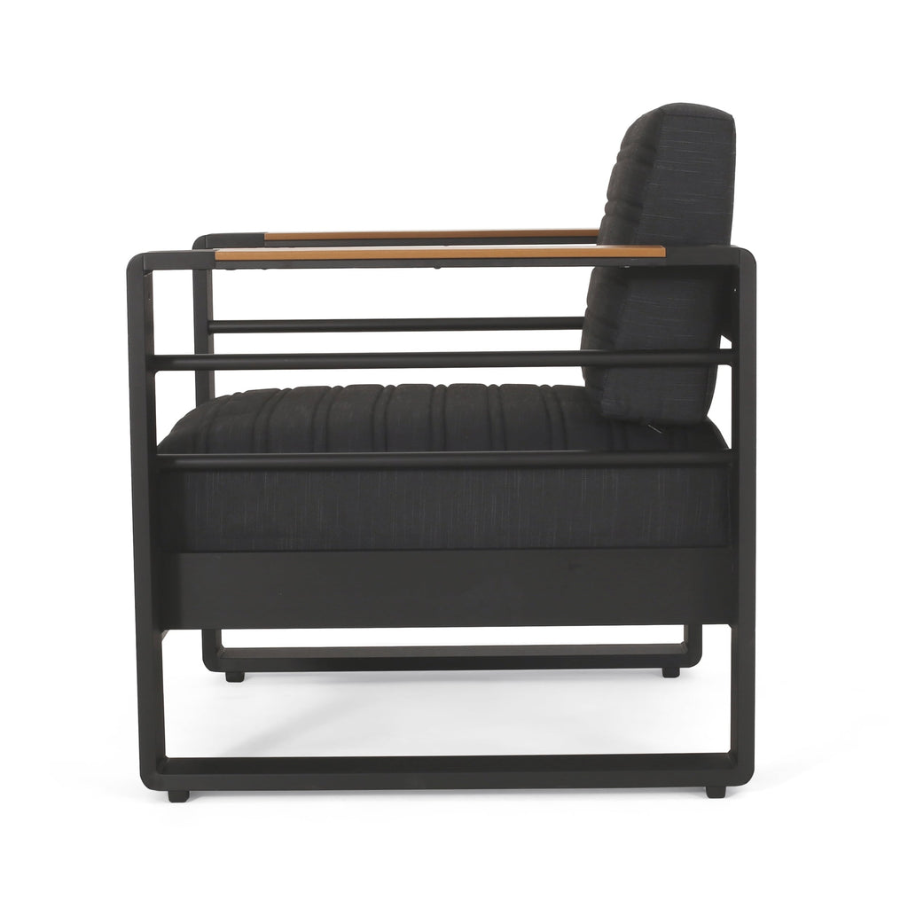 Fauteuils club d'extérieur Giovanna en aluminium avec finitions en imitation bois (lot de 2) par Christopher Knight Home