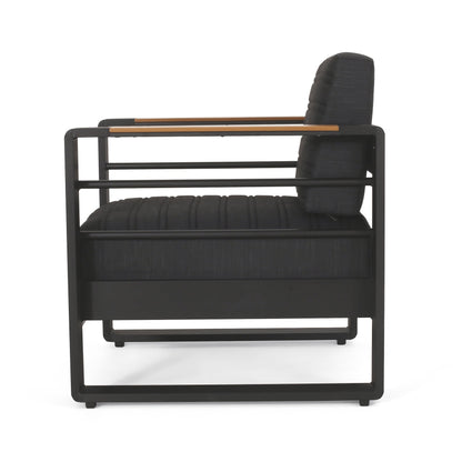 Fauteuils club d'extérieur Giovanna en aluminium avec finitions en imitation bois (lot de 2) par Christopher Knight Home