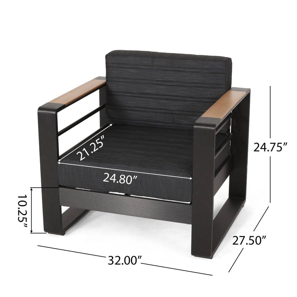 Fauteuils club d'extérieur Giovanna en aluminium avec finitions en imitation bois (lot de 2) par Christopher Knight Home