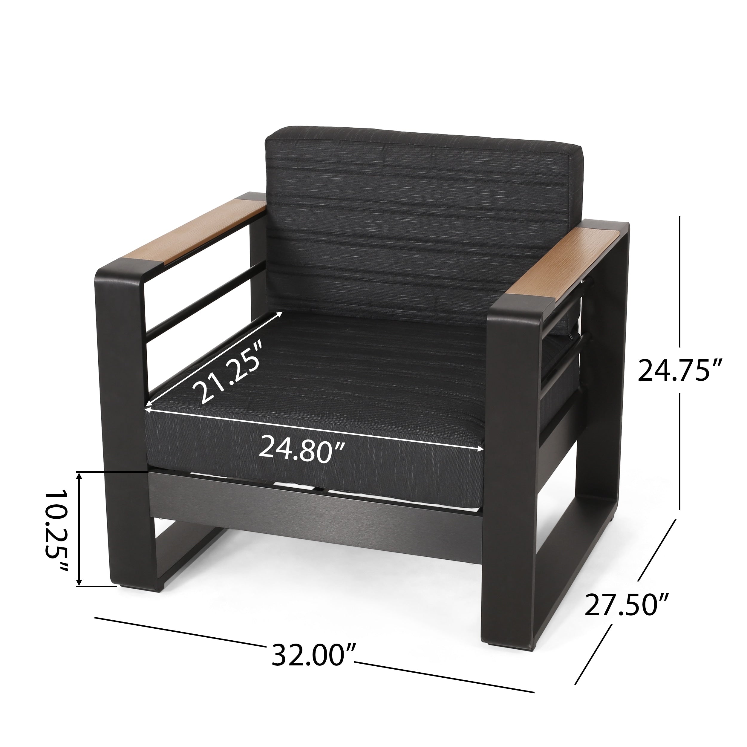 Fauteuils club d'extérieur Giovanna en aluminium avec finitions en imitation bois (lot de 2) par Christopher Knight Home