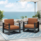 Fauteuils club d'extérieur Giovanna en aluminium avec finitions en imitation bois (lot de 2) par Christopher Knight Home