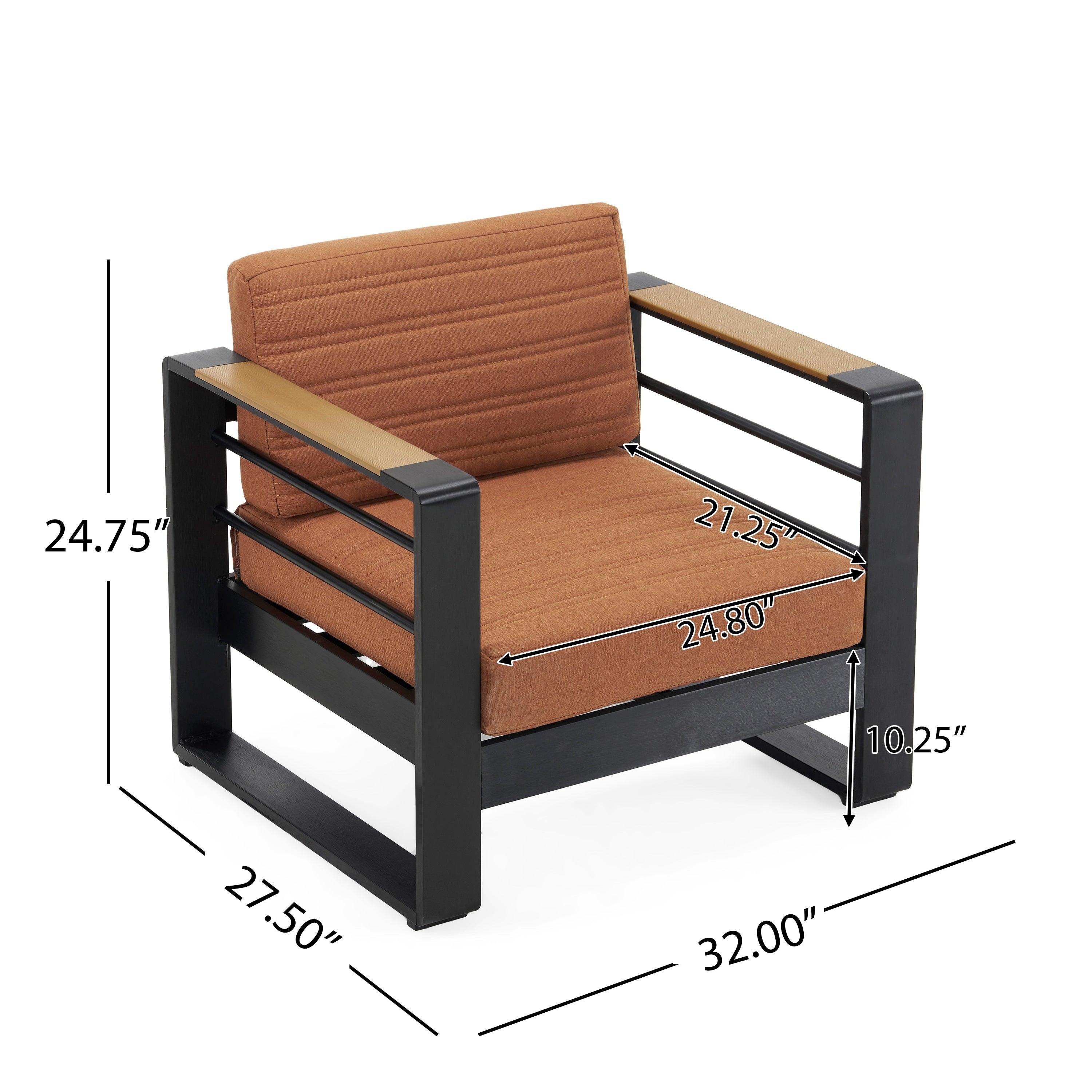 Fauteuils club d'extérieur Giovanna en aluminium avec finitions en imitation bois (lot de 2) par Christopher Knight Home