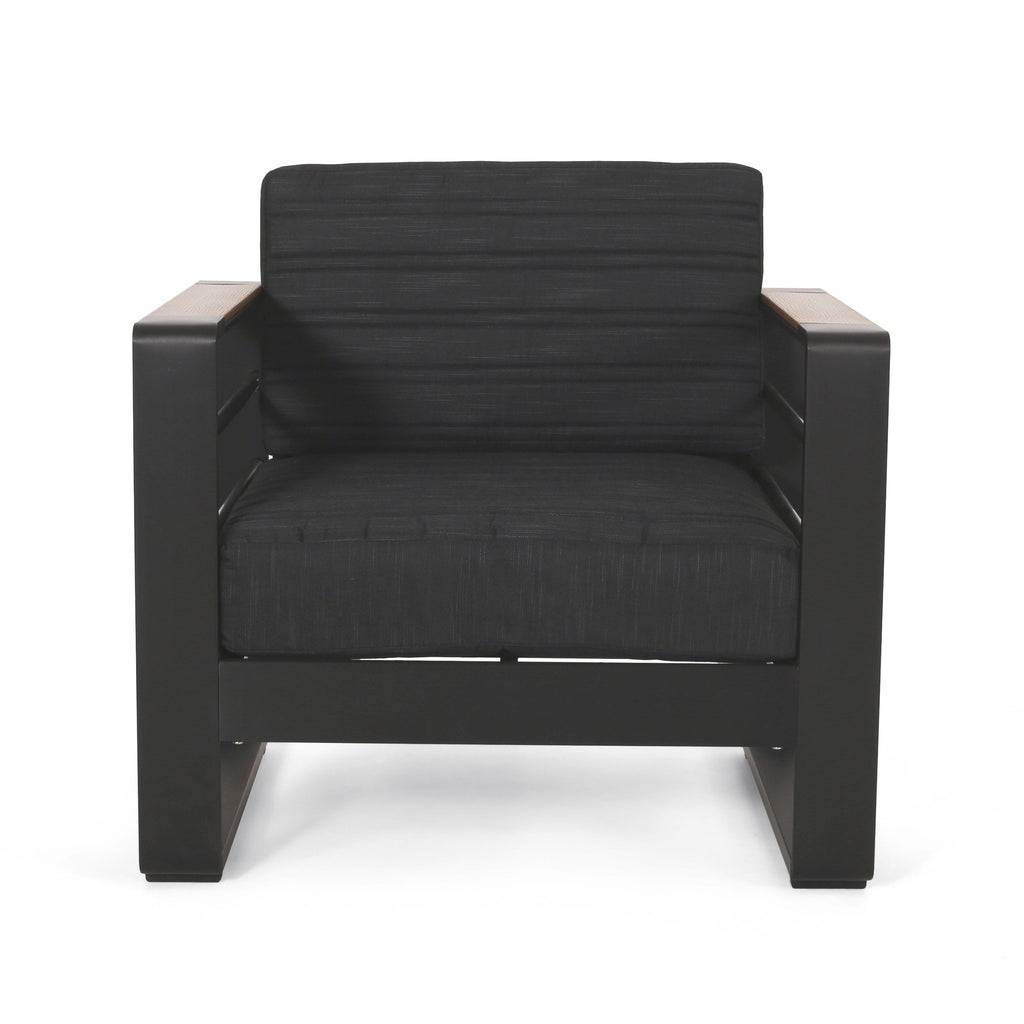 Fauteuils club d'extérieur Giovanna en aluminium avec finitions en imitation bois (lot de 2) par Christopher Knight Home