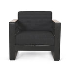 Fauteuils club d'extérieur Giovanna en aluminium avec finitions en imitation bois (lot de 2) par Christopher Knight Home