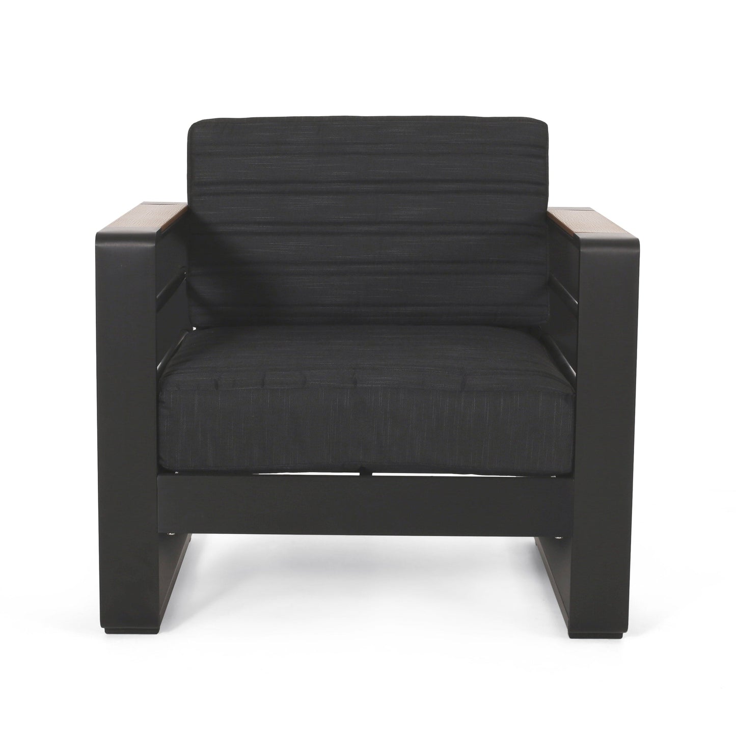 Fauteuils club d'extérieur Giovanna en aluminium avec finitions en imitation bois (lot de 2) par Christopher Knight Home