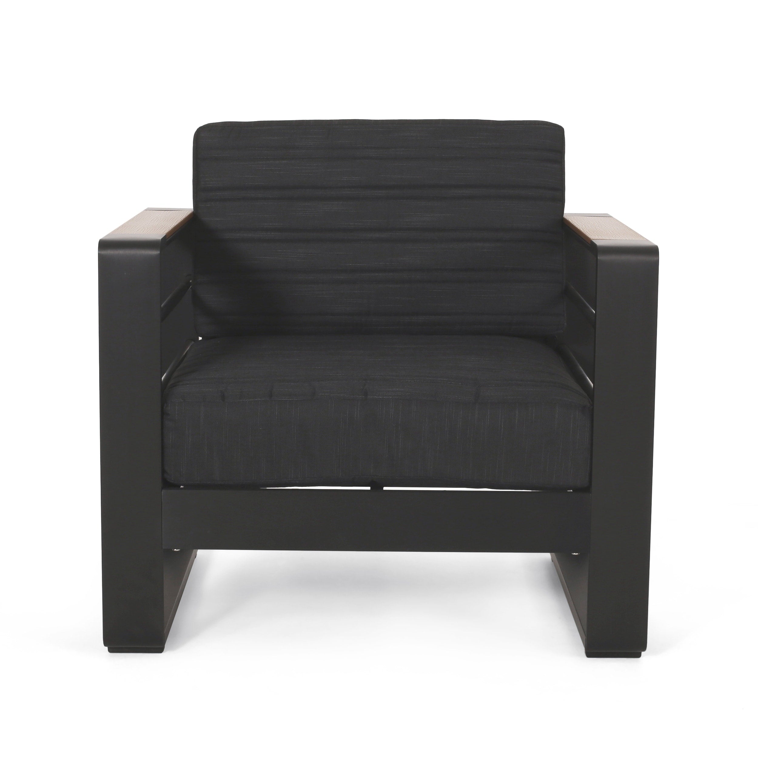 Fauteuils club d'extérieur Giovanna en aluminium avec finitions en imitation bois (lot de 2) par Christopher Knight Home