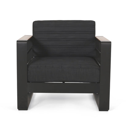 Fauteuils club d'extérieur Giovanna en aluminium avec finitions en imitation bois (lot de 2) par Christopher Knight Home