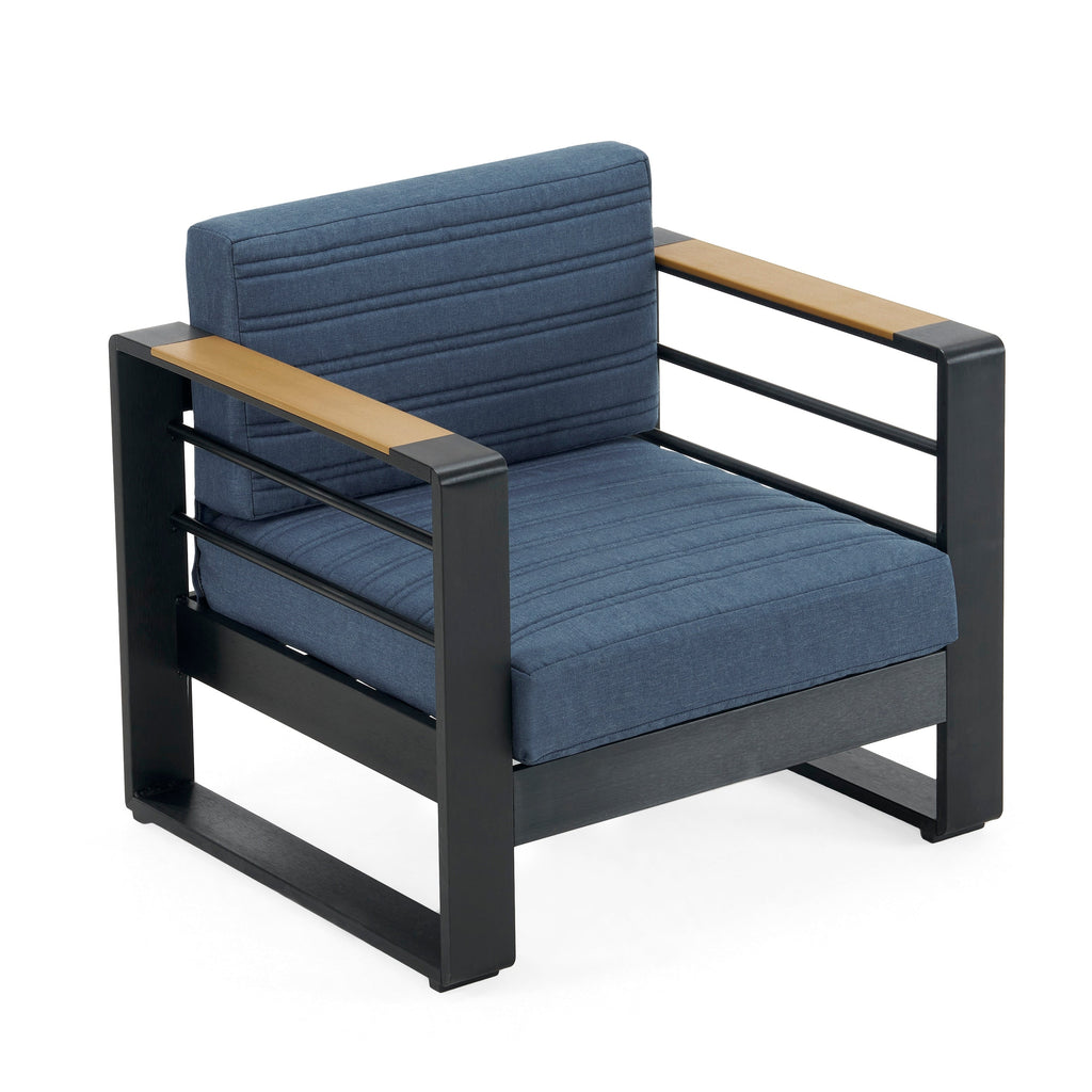 Fauteuils club d'extérieur Giovanna en aluminium avec finitions en imitation bois (lot de 2) par Christopher Knight Home