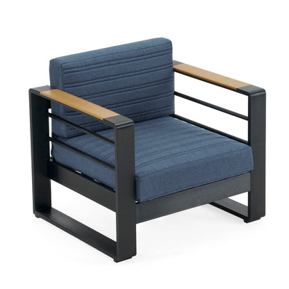 Fauteuils club d'extérieur Giovanna en aluminium avec finitions en imitation bois (lot de 2) par Christopher Knight Home