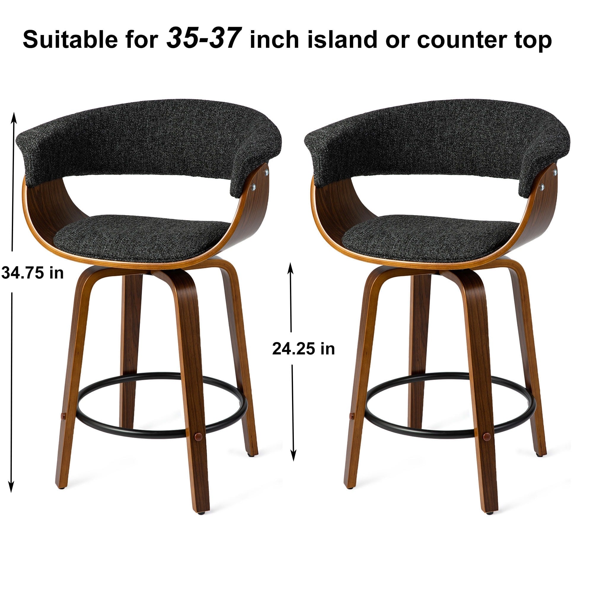 Ensemble de 2 ou 4 tabourets de bar pivotants modernes en bois à hauteur de comptoir et de bar Glitzhome