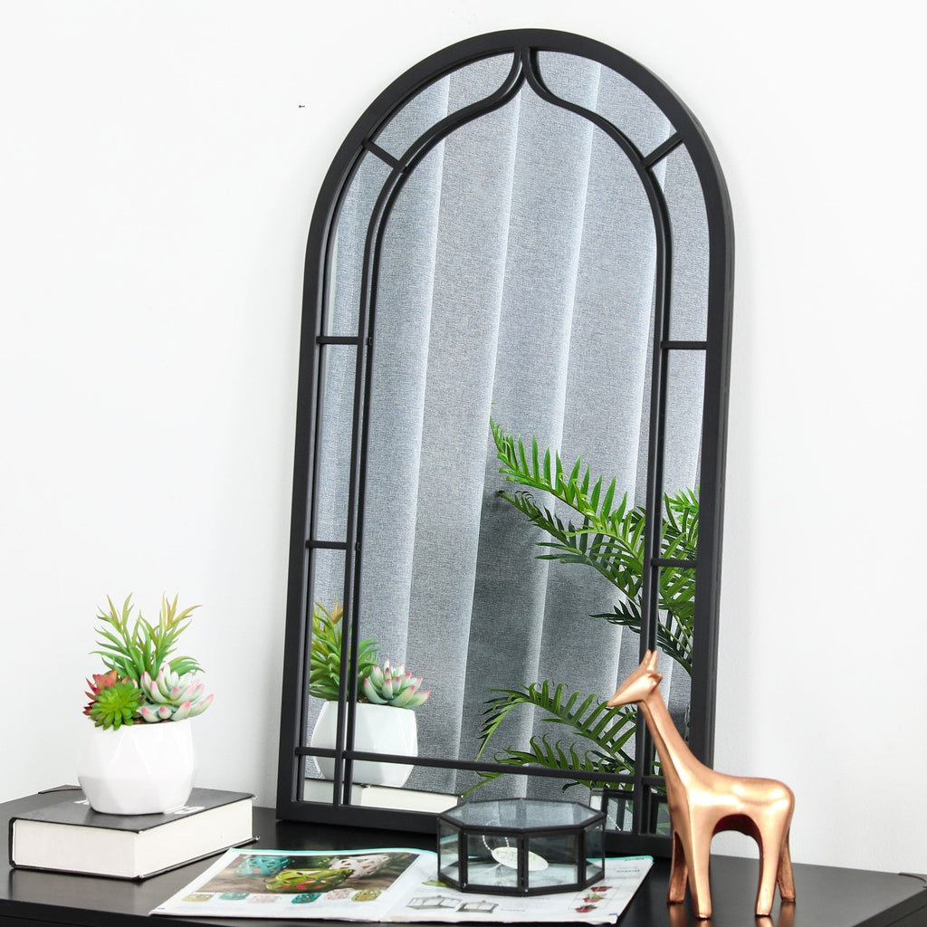 Miroir mural moderne rond/arqué en métal noir Glitzhome, décoration d'intérieur