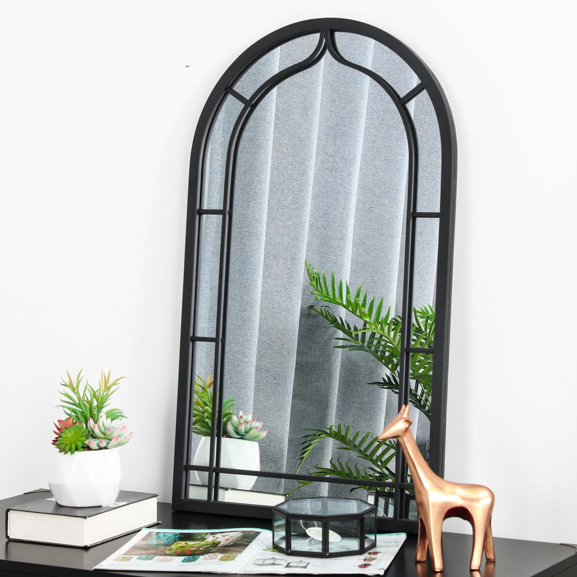 Miroir mural moderne rond/arqué en métal noir Glitzhome, décoration d'intérieur