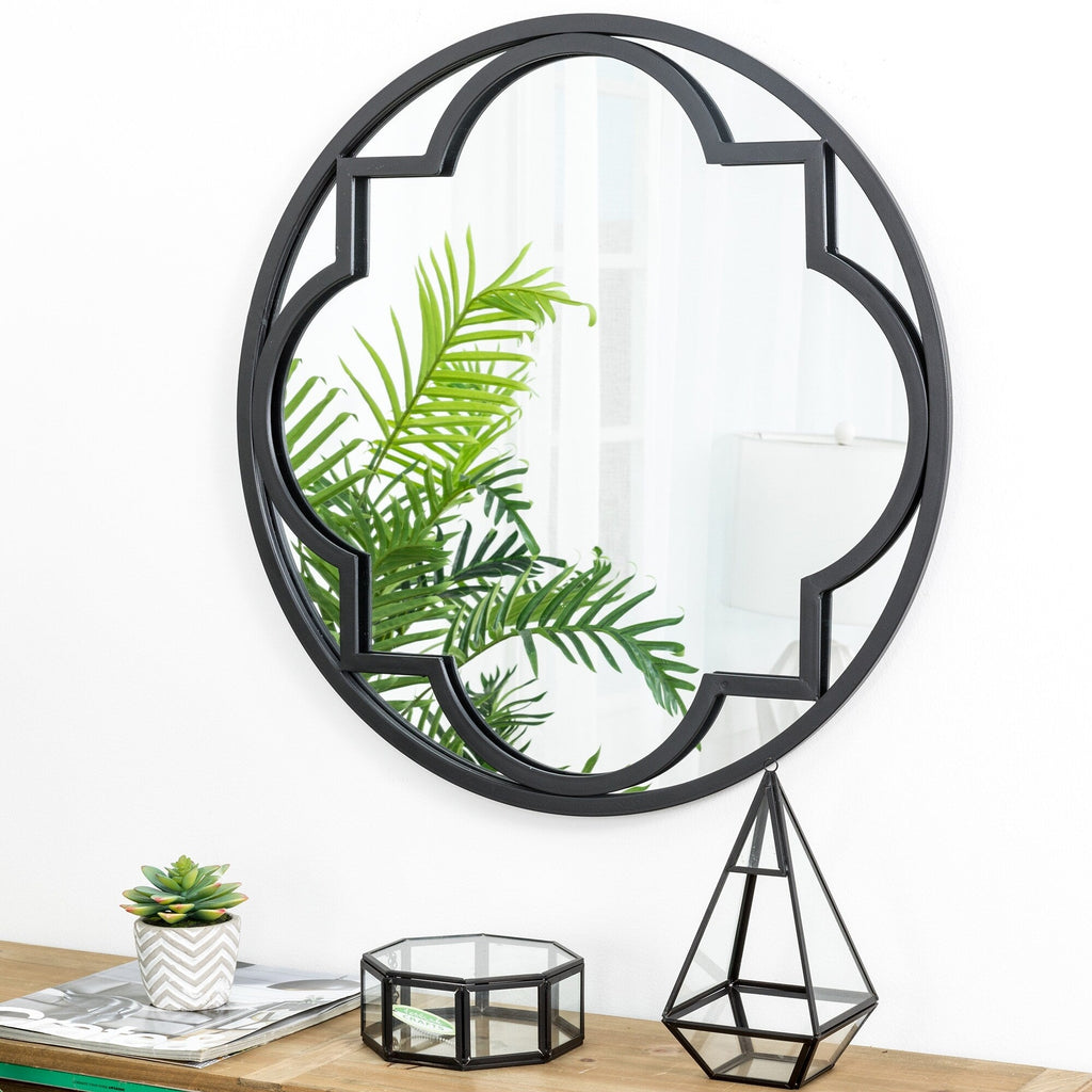Miroir mural moderne rond/arqué en métal noir Glitzhome, décoration d'intérieur