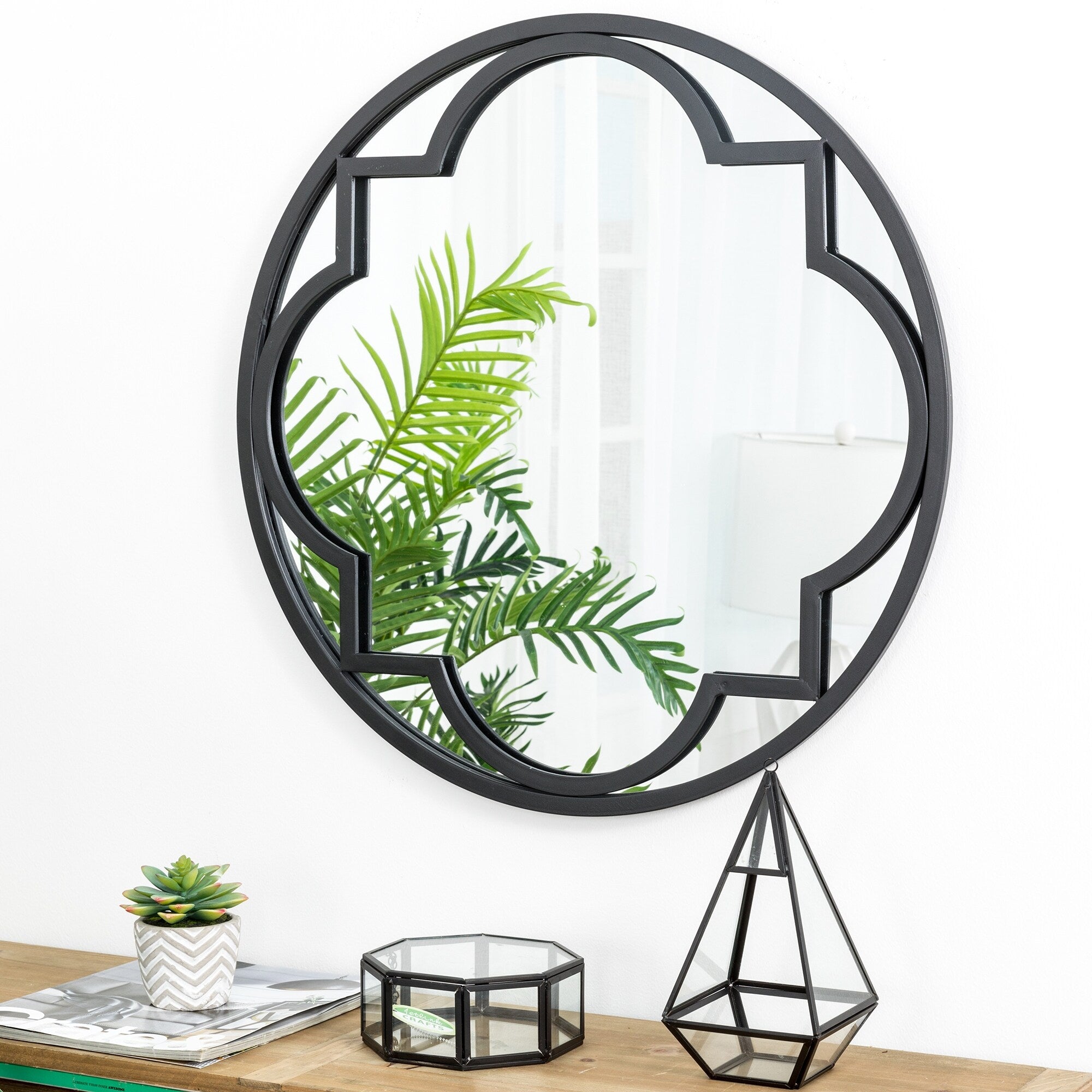 Miroir mural moderne rond/arqué en métal noir Glitzhome, décoration d'intérieur