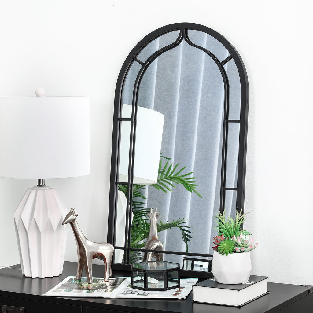 Miroir mural moderne rond/arqué en métal noir Glitzhome, décoration d'intérieur