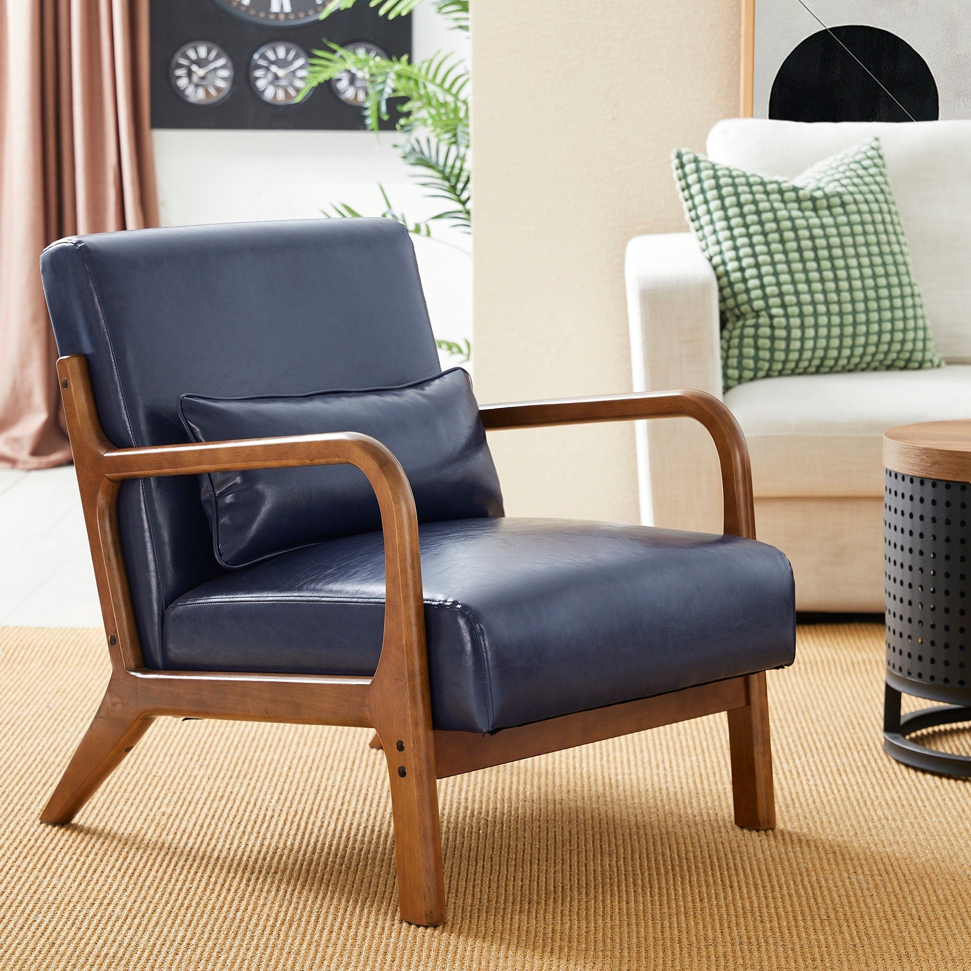 Fauteuil d'appoint moderne en cuir PU Glitzhome 30,75 h avec coussin, style milieu de siècle – 25,75 l x 33,75 p x 30,75 h