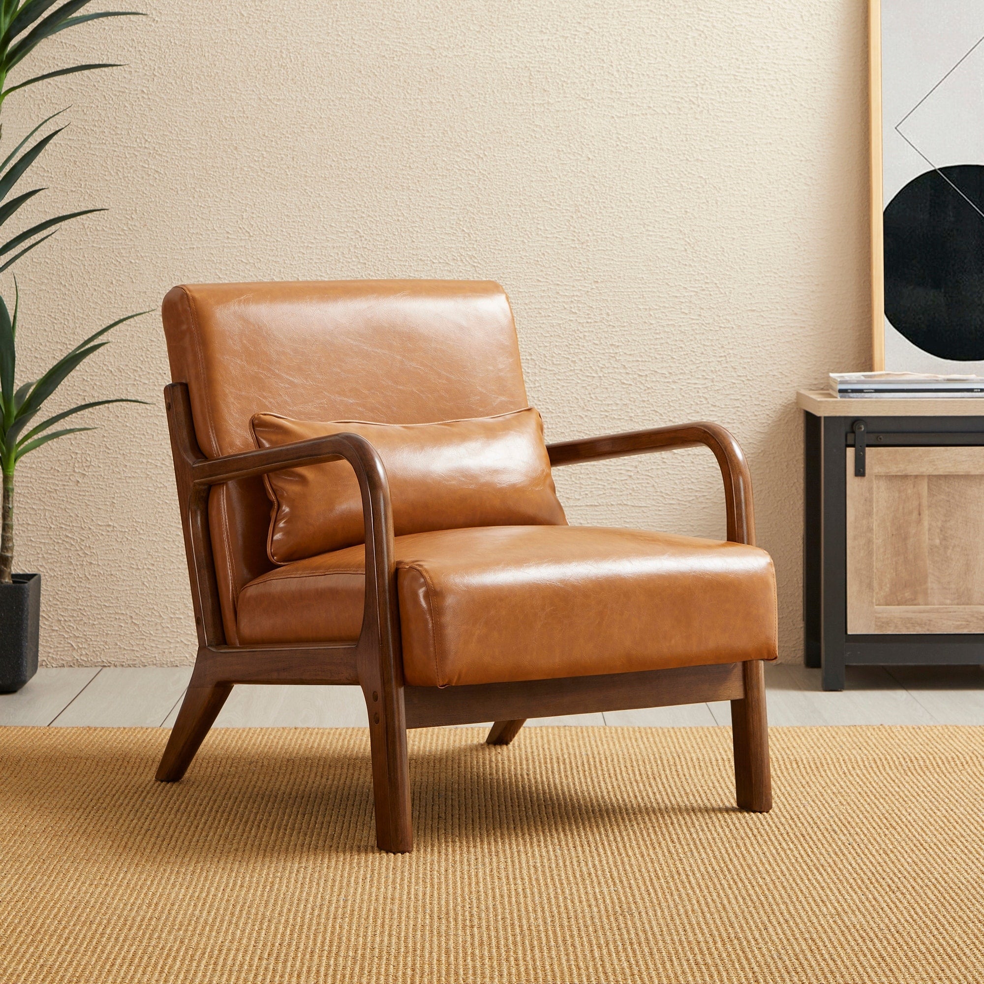 Fauteuil d'appoint moderne en cuir PU Glitzhome 30,75 h avec coussin, style milieu de siècle – 25,75 l x 33,75 p x 30,75 h