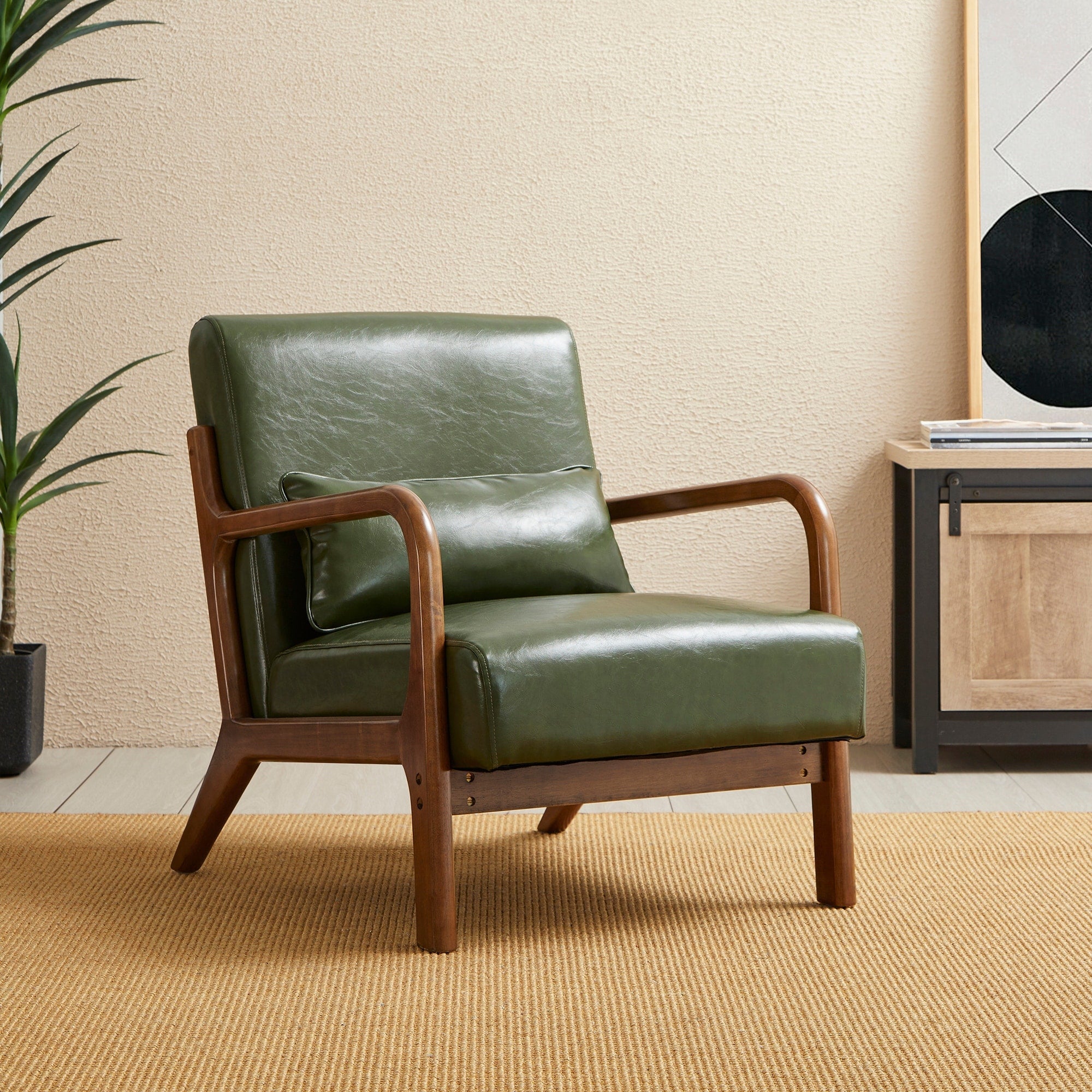 Fauteuil d'appoint moderne en cuir PU Glitzhome 30,75 h avec coussin, style milieu de siècle – 25,75 l x 33,75 p x 30,75 h