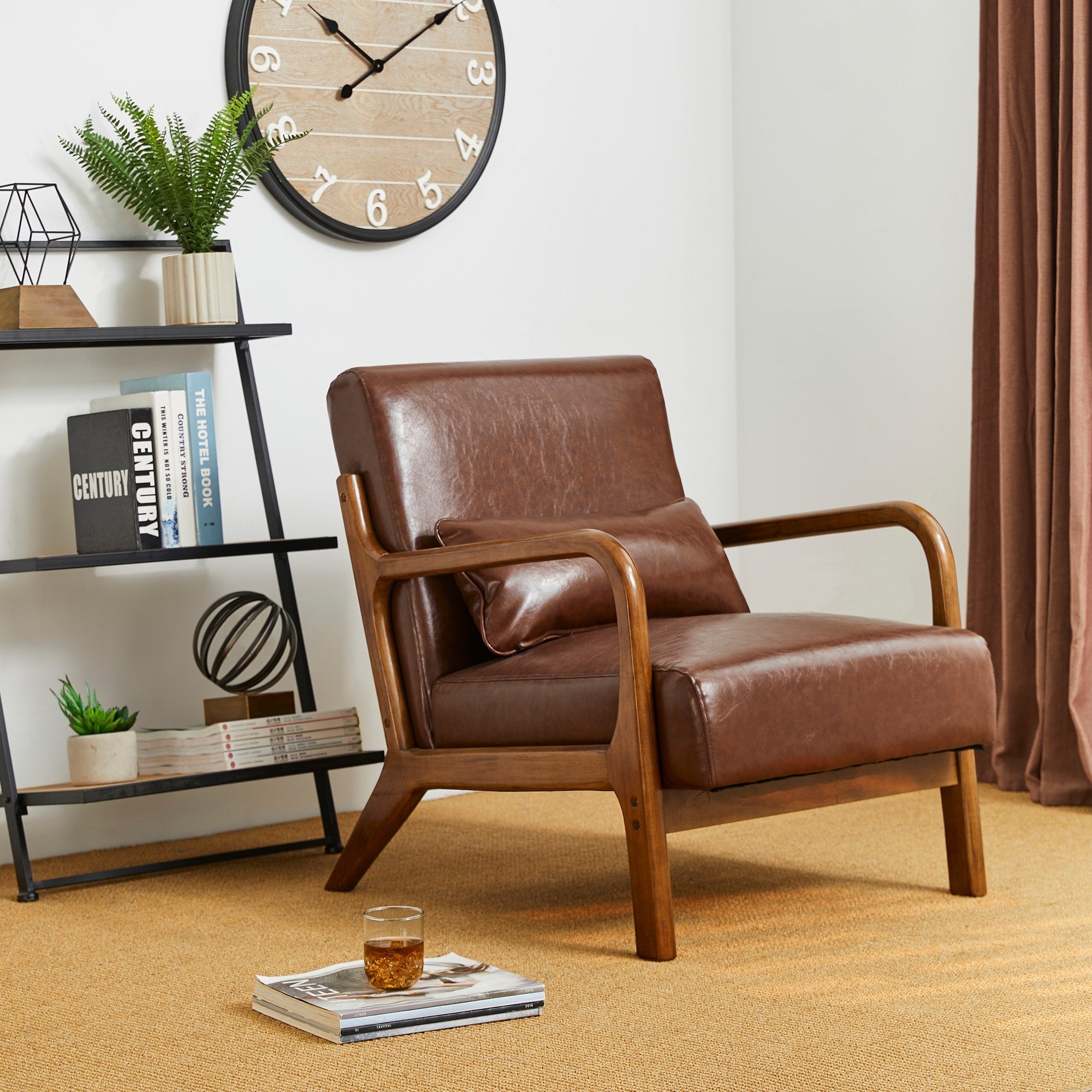 Fauteuil d'appoint moderne en cuir PU Glitzhome 30,75 h avec coussin, style milieu de siècle – 25,75 l x 33,75 p x 30,75 h
