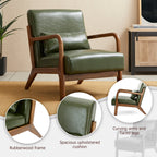 Glitzhome 30.75H Mid-Century Modern PU Leather Armchair Accent Chair with Pillow - 25.75W x 33.75D x 30.75H