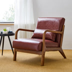 Glitzhome 30.75H Mid-Century Modern PU Leather Armchair Accent Chair with Pillow - 25.75W x 33.75D x 30.75H