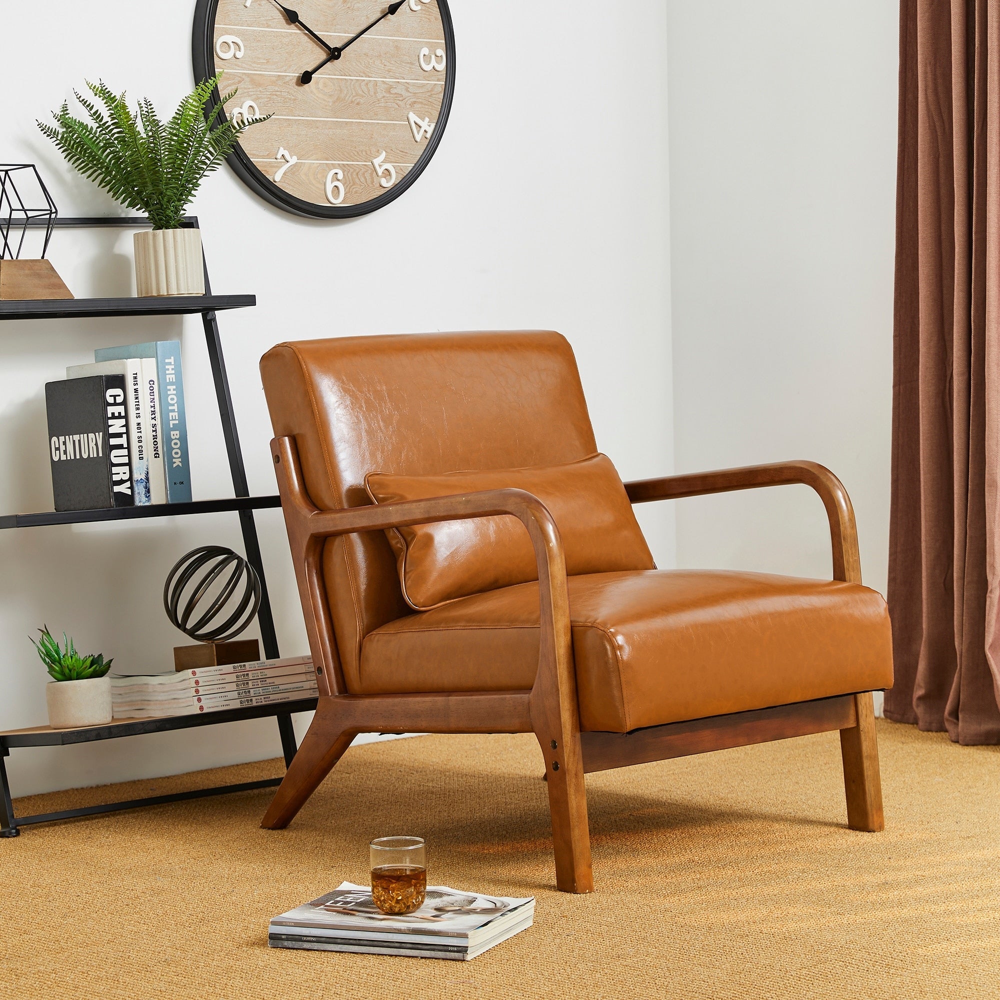 Fauteuil d'appoint moderne en cuir PU Glitzhome 30,75 h avec coussin, style milieu de siècle – 25,75 l x 33,75 p x 30,75 h