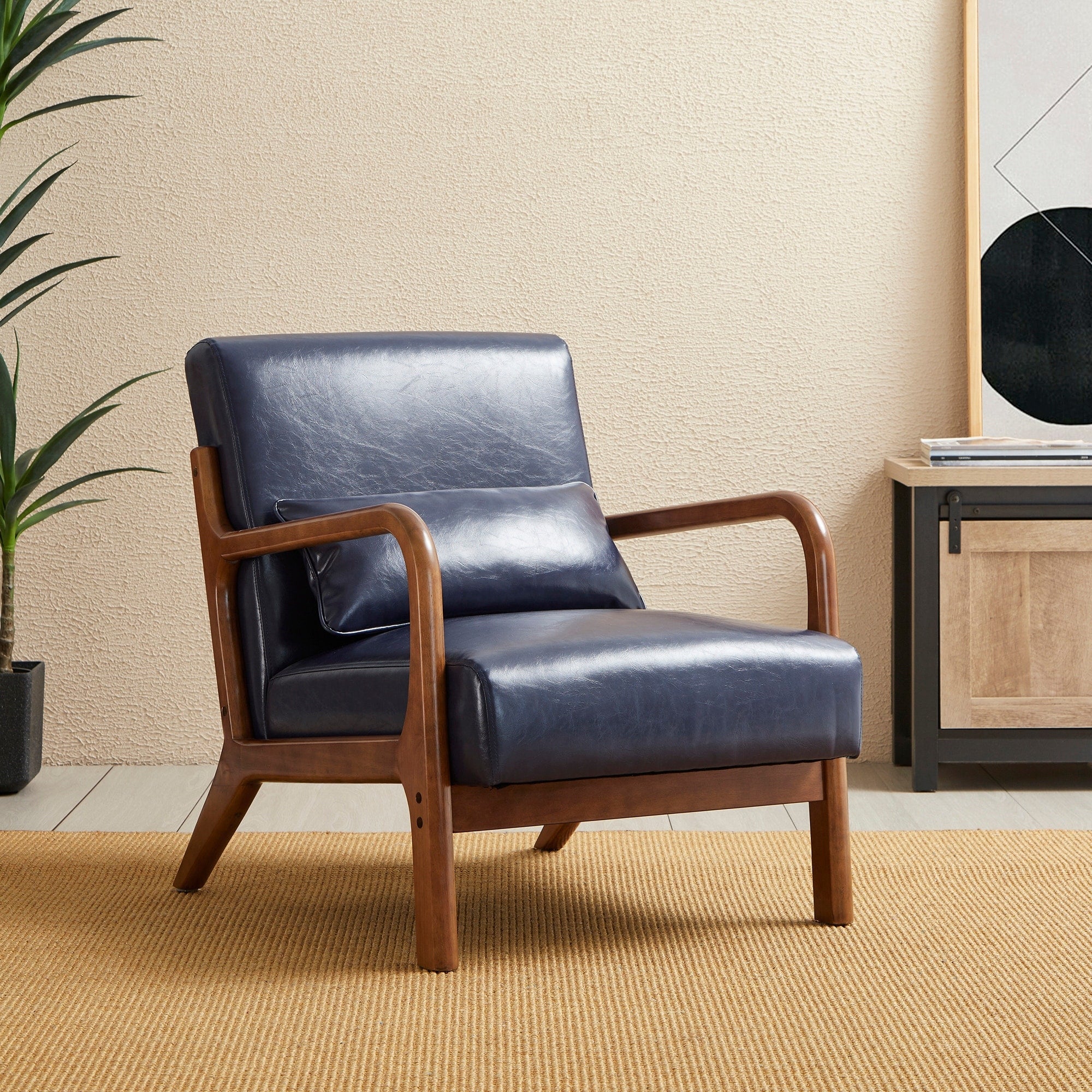 Fauteuil d'appoint moderne en cuir PU Glitzhome 30,75 h avec coussin, style milieu de siècle – 25,75 l x 33,75 p x 30,75 h
