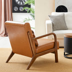 Glitzhome 30.75H Mid-Century Modern PU Leather Armchair Accent Chair with Pillow - 25.75W x 33.75D x 30.75H
